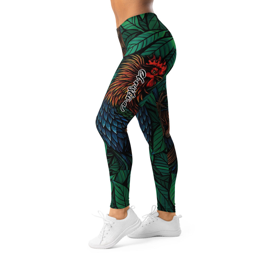 Personalisierte Sportleggings Damen Tropenmuster Dschungel Design Grün Bunt Yoga Fitness Leggings L436