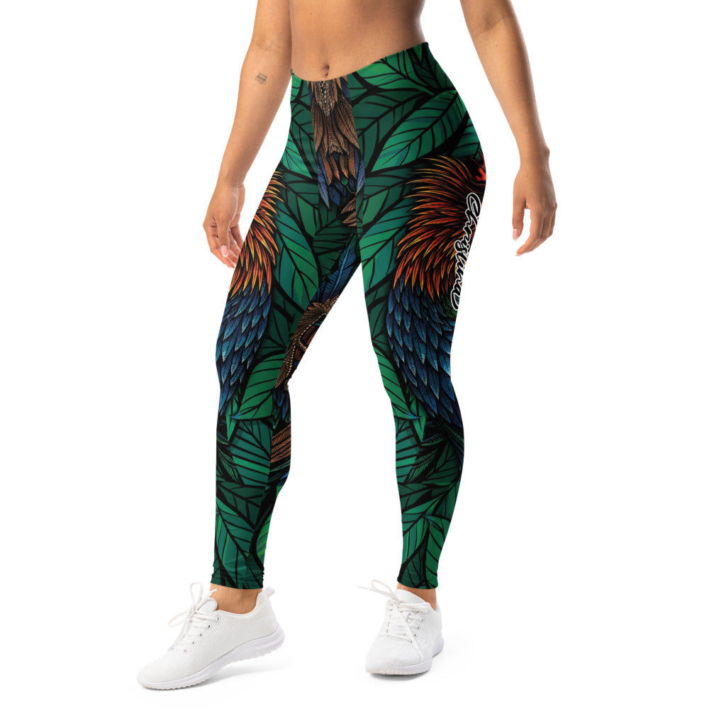 Personalisierte Sportleggings Damen Tropenmuster Dschungel Design Grün Bunt Yoga Fitness Leggings L436