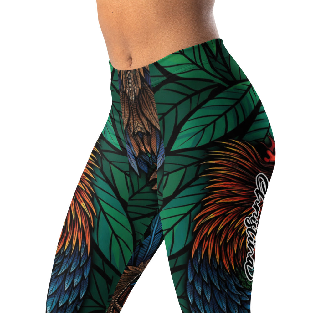 Personalisierte Sportleggings Damen Tropenmuster Dschungel Design Grün Bunt Yoga Fitness Leggings L436