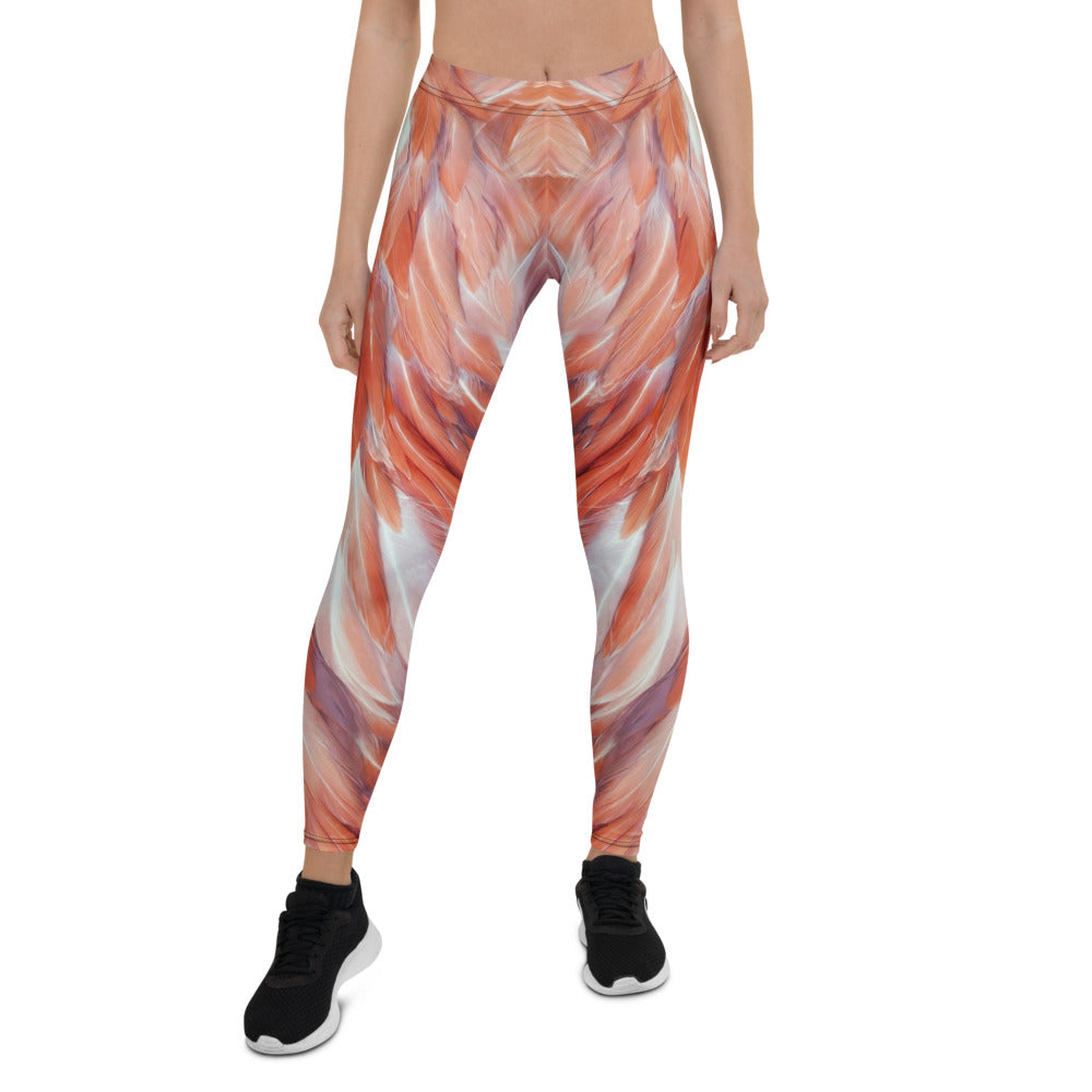 Personalisierte Damen Sportleggings Feder-Muster Orange Pfirsich Fitness Leggings Yoga Hose P930