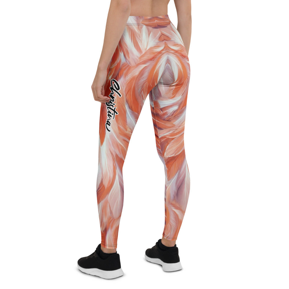 Personalisierte Damen Sportleggings Feder-Muster Orange Pfirsich Fitness Leggings Yoga Hose P930
