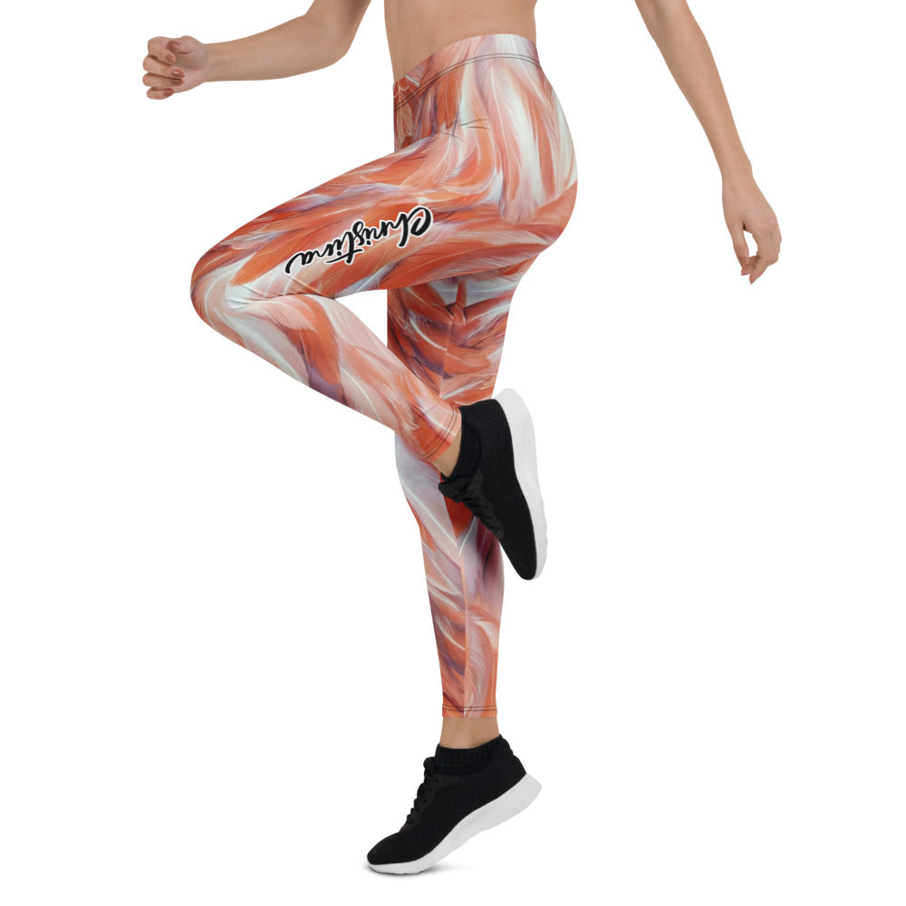 Personalisierte Damen Sportleggings Feder-Muster Orange Pfirsich Fitness Leggings Yoga Hose P930