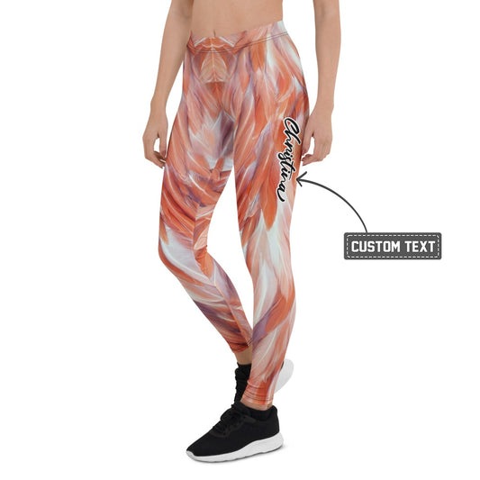 Personalisierte Damen Sportleggings Feder-Muster Orange Pfirsich Fitness Leggings Yoga Hose P930 - XL