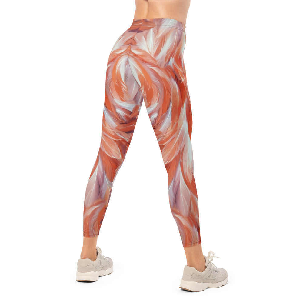 Personalisierte Damen Sportleggings Feder-Muster Orange Pfirsich Fitness Leggings Yoga Hose P930