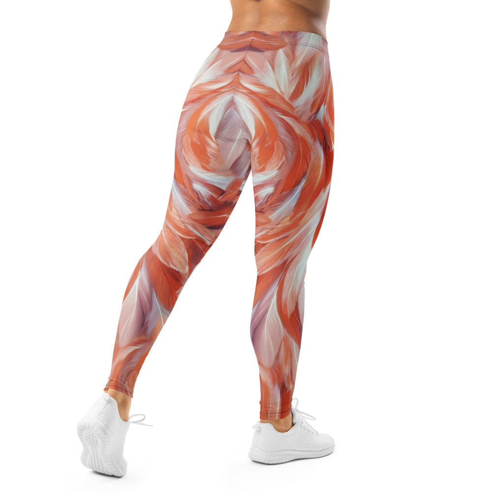 Personalisierte Damen Sportleggings Feder-Muster Orange Pfirsich Fitness Leggings Yoga Hose P930