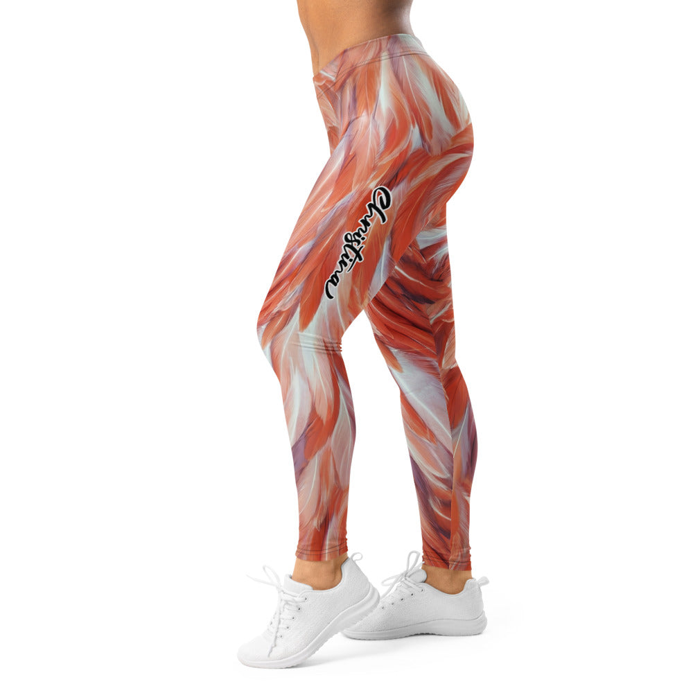 Personalisierte Damen Sportleggings Feder-Muster Orange Pfirsich Fitness Leggings Yoga Hose P930