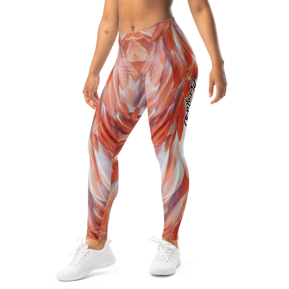 Personalisierte Damen Sportleggings Feder-Muster Orange Pfirsich Fitness Leggings Yoga Hose P930