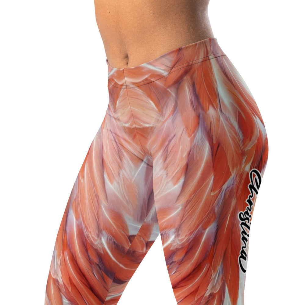 Personalisierte Damen Sportleggings Feder-Muster Orange Pfirsich Fitness Leggings Yoga Hose P930
