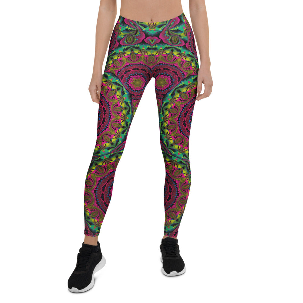 Personalisierte Damen Sportleggings Mandala Muster Bunt Pink Grün Fitness Yoga Leggings R364