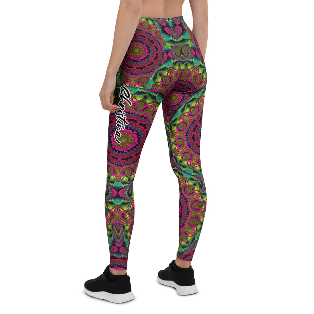 Personalisierte Damen Sportleggings Mandala Muster Bunt Pink Grün Fitness Yoga Leggings R364