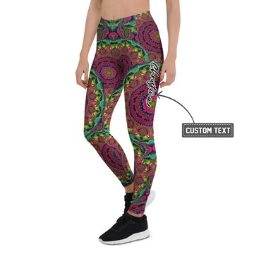 Personalisierte Damen Sportleggings Mandala Muster Bunt Pink Grün Fitness Yoga Leggings R364 - XL