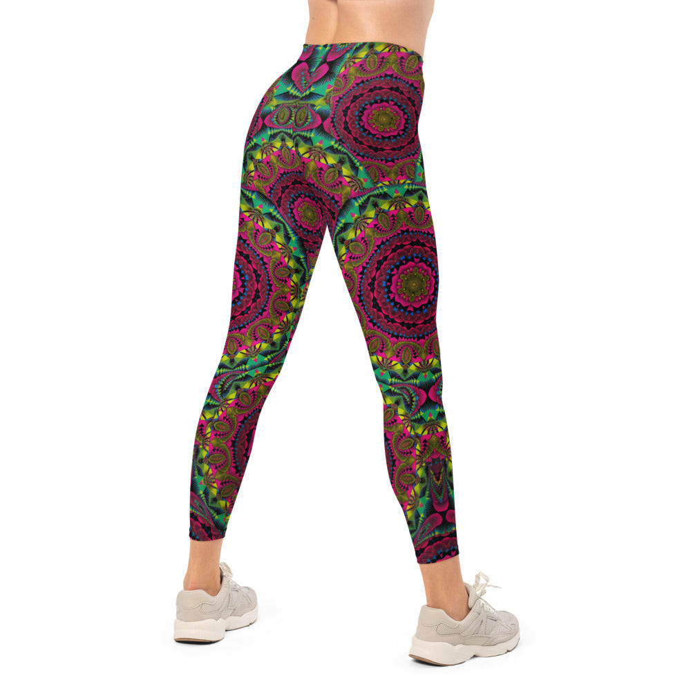 Personalisierte Damen Sportleggings Mandala Muster Bunt Pink Grün Fitness Yoga Leggings R364