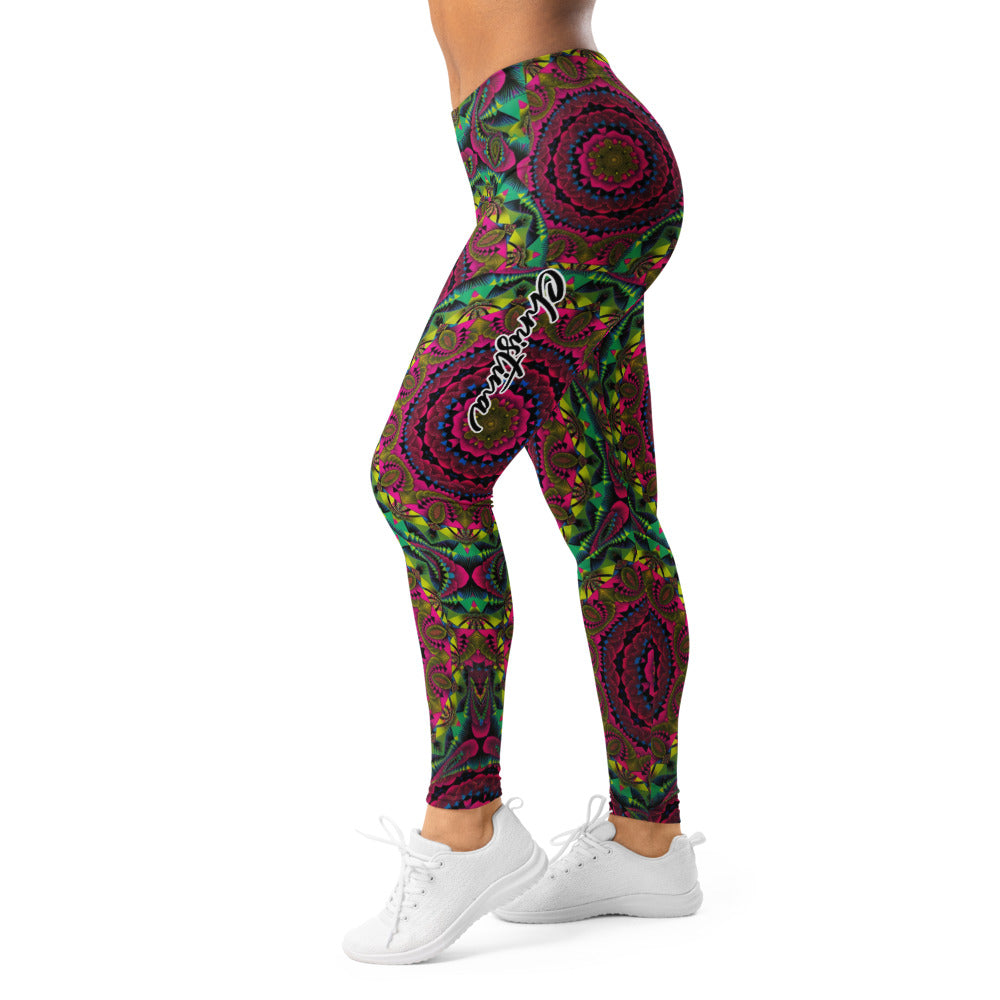 Personalisierte Damen Sportleggings Mandala Muster Bunt Pink Grün Fitness Yoga Leggings R364