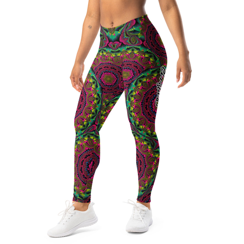Personalisierte Damen Sportleggings Mandala Muster Bunt Pink Grün Fitness Yoga Leggings R364