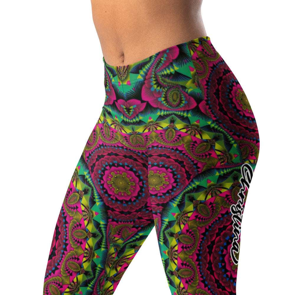 Personalisierte Damen Sportleggings Mandala Muster Bunt Pink Grün Fitness Yoga Leggings R364