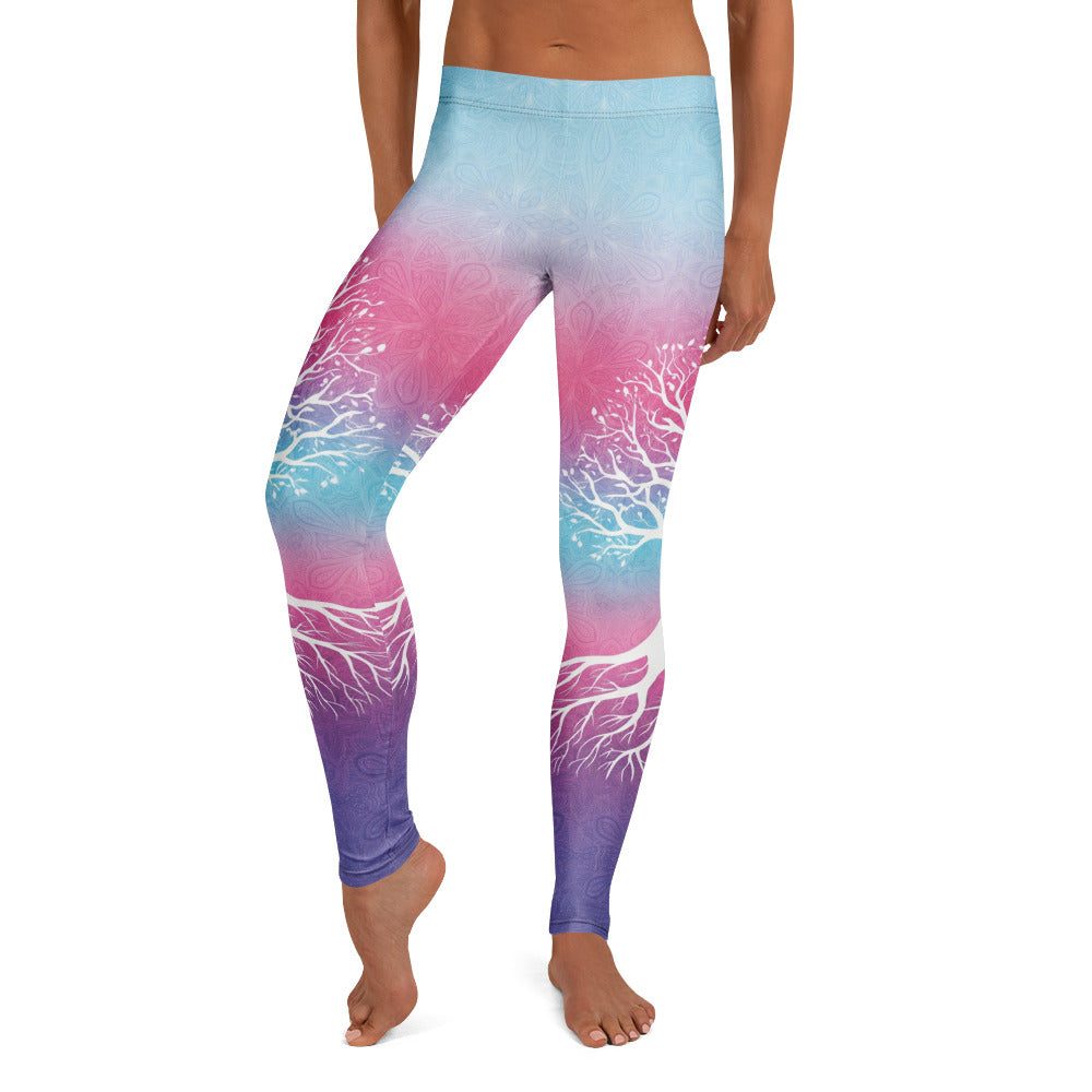 Personalisierte Damen Sportleggings Lebensbaum Design Mandala Print Blau Pink Lila Farbverlauf Yoga Fitness Hose H532