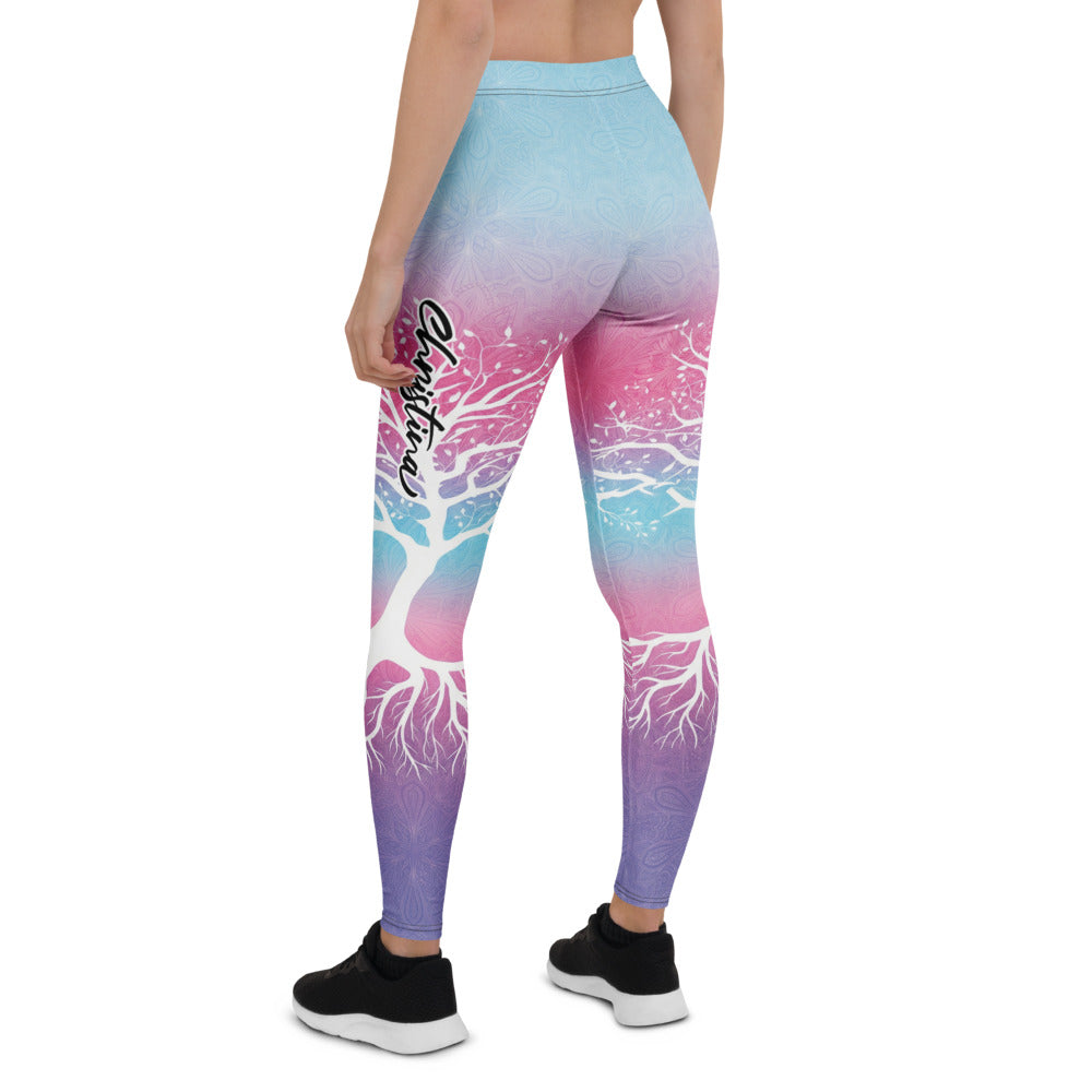 Personalisierte Damen Sportleggings Lebensbaum Design Mandala Print Blau Pink Lila Farbverlauf Yoga Fitness Hose H532
