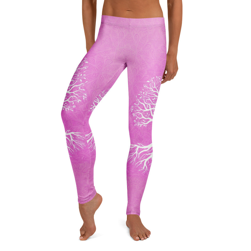 Personalisierte Damen Yoga Leggings Lebensbaum Design Pink Mandala Muster Sportleggings Fitnesshose M505