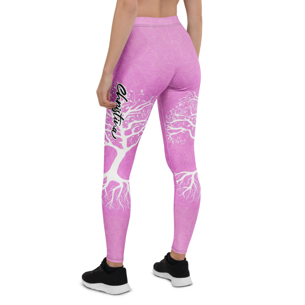 Personalisierte Damen Yoga Leggings Lebensbaum Design Pink Mandala Muster Sportleggings Fitnesshose M505