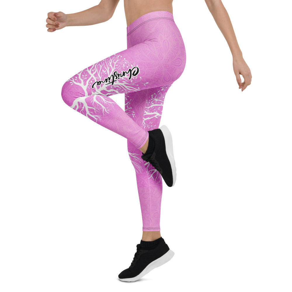 Personalisierte Damen Yoga Leggings Lebensbaum Design Pink Mandala Muster Sportleggings Fitnesshose M505