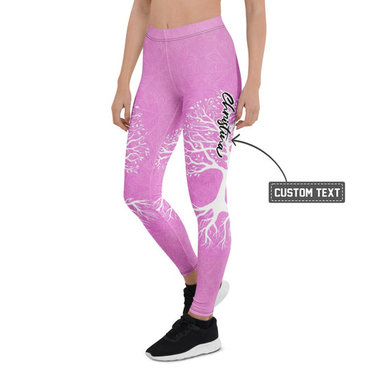 Personalisierte Damen Yoga Leggings Lebensbaum Design Pink Mandala Muster Sportleggings Fitnesshose M505 - XL