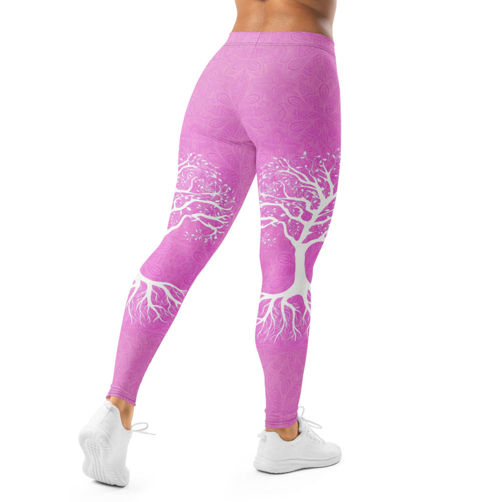 Personalisierte Damen Yoga Leggings Lebensbaum Design Pink Mandala Muster Sportleggings Fitnesshose M505
