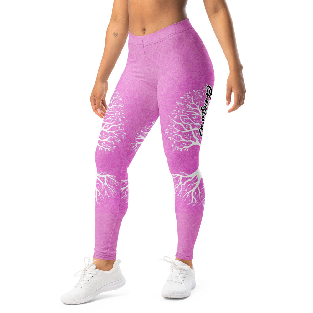 Personalisierte Damen Yoga Leggings Lebensbaum Design Pink Mandala Muster Sportleggings Fitnesshose M505