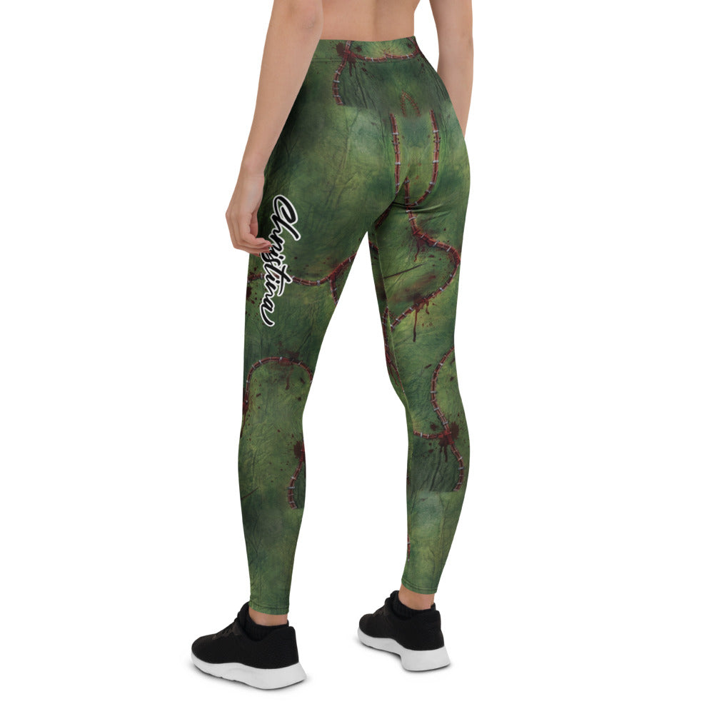 Personalisierte Damen Sportleggings Zombie Design Grün Horror Monster Fitness Leggings Halloween Yoga Hose L935
