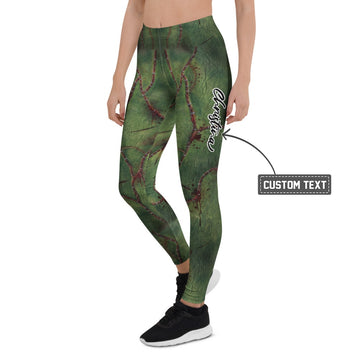 Personalisierte Damen Sportleggings Zombie Design Grün Horror Monster Fitness Leggings Halloween Yoga Hose L935 - XL
