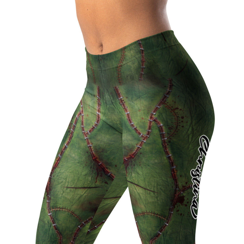 Personalisierte Damen Sportleggings Zombie Design Grün Horror Monster Fitness Leggings Halloween Yoga Hose L935