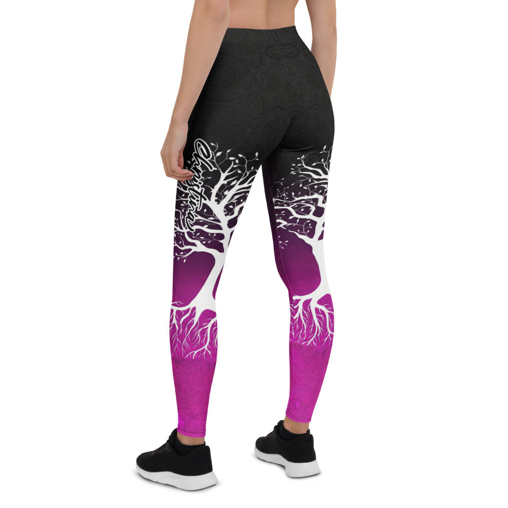 Personalisierte Damen Sportleggings Lebensbaum Motiv Schwarz Lila Yoga Fitness Leggings G727