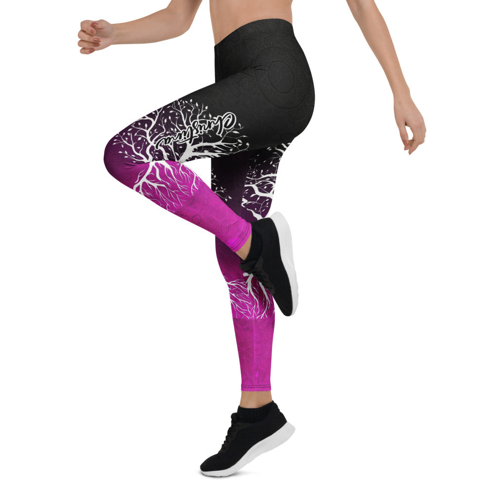 Personalisierte Damen Sportleggings Lebensbaum Motiv Schwarz Lila Yoga Fitness Leggings G727