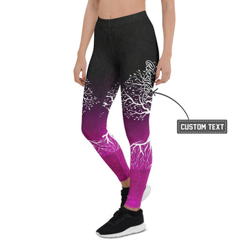 Personalisierte Damen Sportleggings Lebensbaum Motiv Schwarz Lila Yoga Fitness Leggings G727 - XL