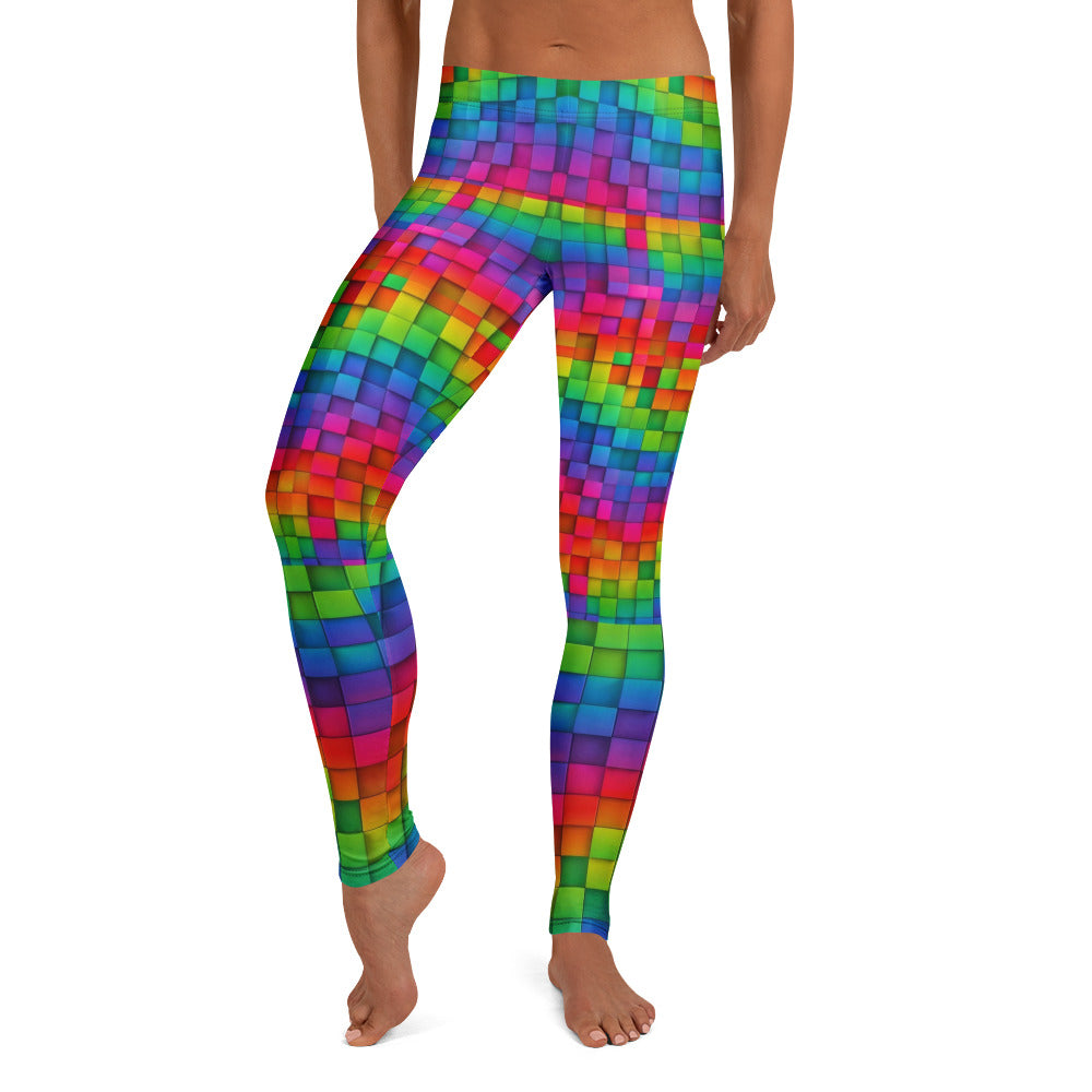 Personalisierte Damen Sportleggings Bunt Mosaik Muster Fitness Leggings Regenbogen Geometrisch J151