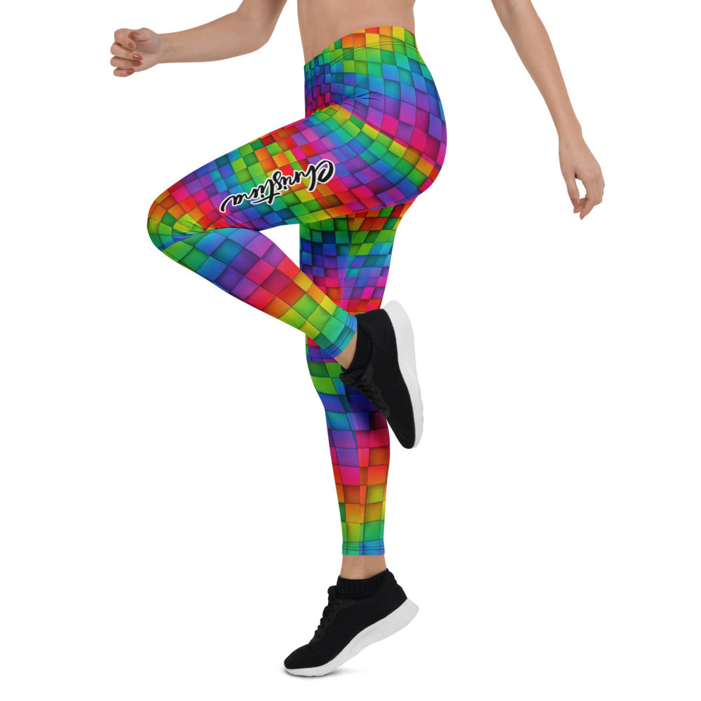 Personalisierte Damen Sportleggings Bunt Mosaik Muster Fitness Leggings Regenbogen Geometrisch J151