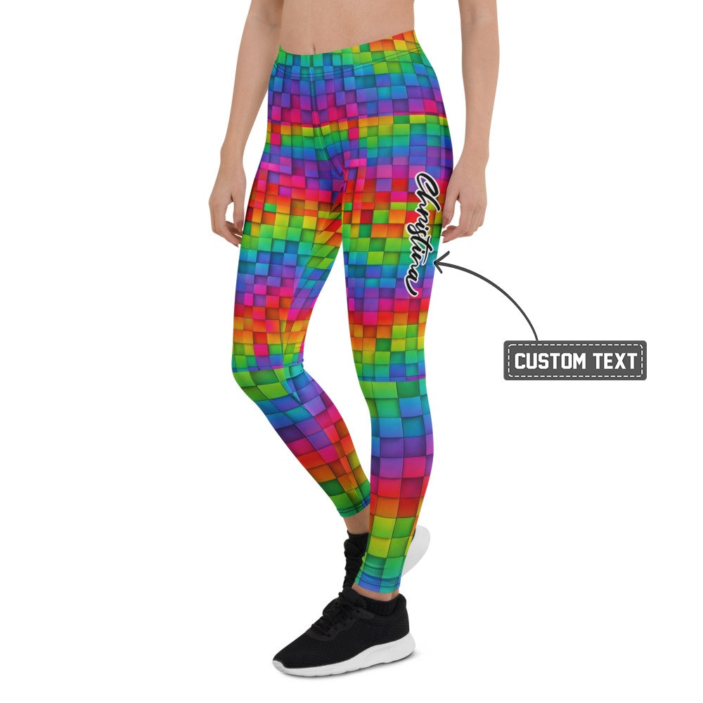Personalisierte Damen Sportleggings Bunt Mosaik Muster Fitness Leggings Regenbogen Geometrisch J151 - XL