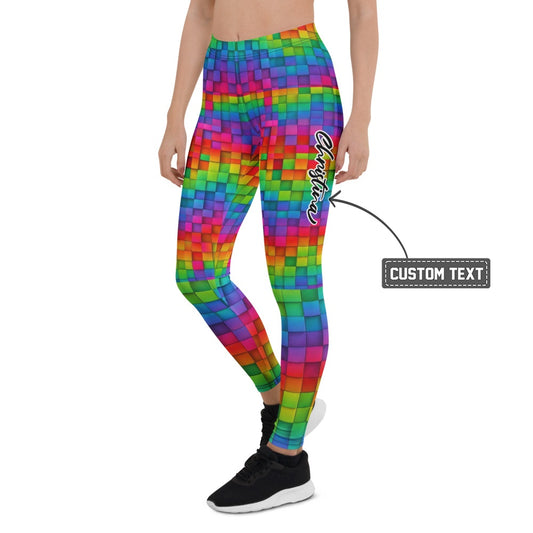 Personalisierte Damen Sportleggings Bunt Mosaik Muster Fitness Leggings Regenbogen Geometrisch J151 - XL