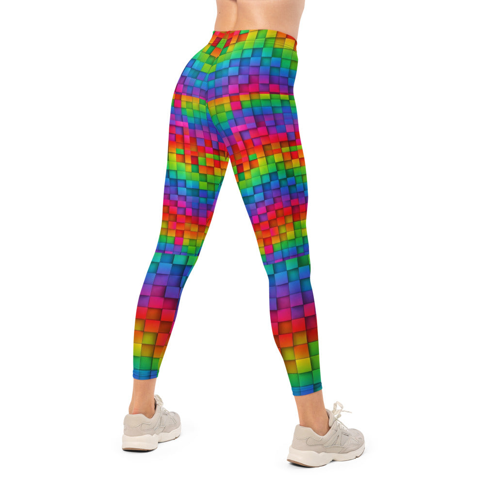 Personalisierte Damen Sportleggings Bunt Mosaik Muster Fitness Leggings Regenbogen Geometrisch J151