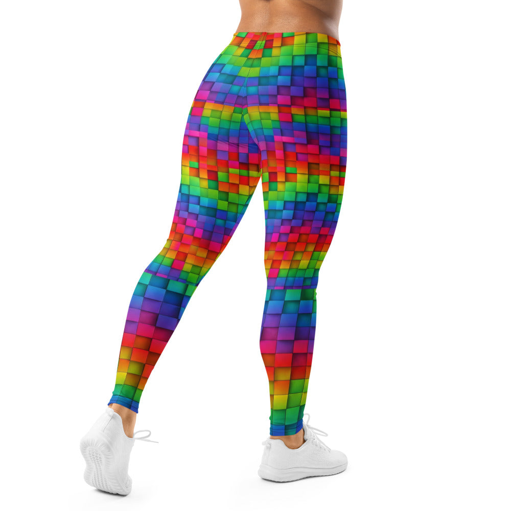 Personalisierte Damen Sportleggings Bunt Mosaik Muster Fitness Leggings Regenbogen Geometrisch J151