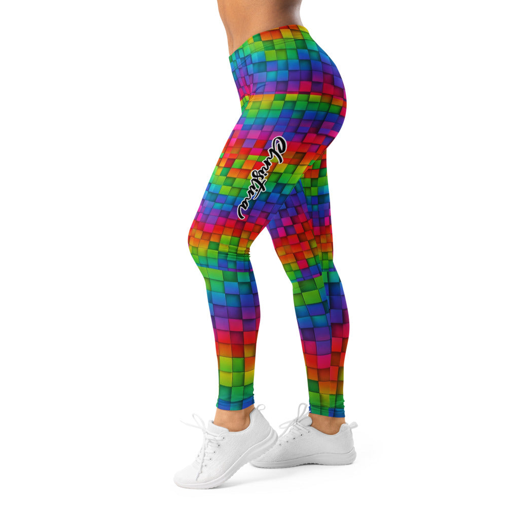 Personalisierte Damen Sportleggings Bunt Mosaik Muster Fitness Leggings Regenbogen Geometrisch J151