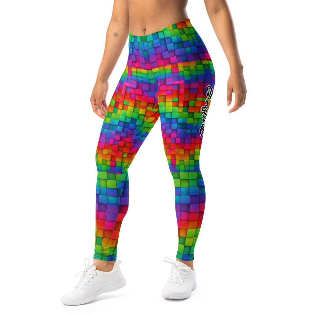 Personalisierte Damen Sportleggings Bunt Mosaik Muster Fitness Leggings Regenbogen Geometrisch J151