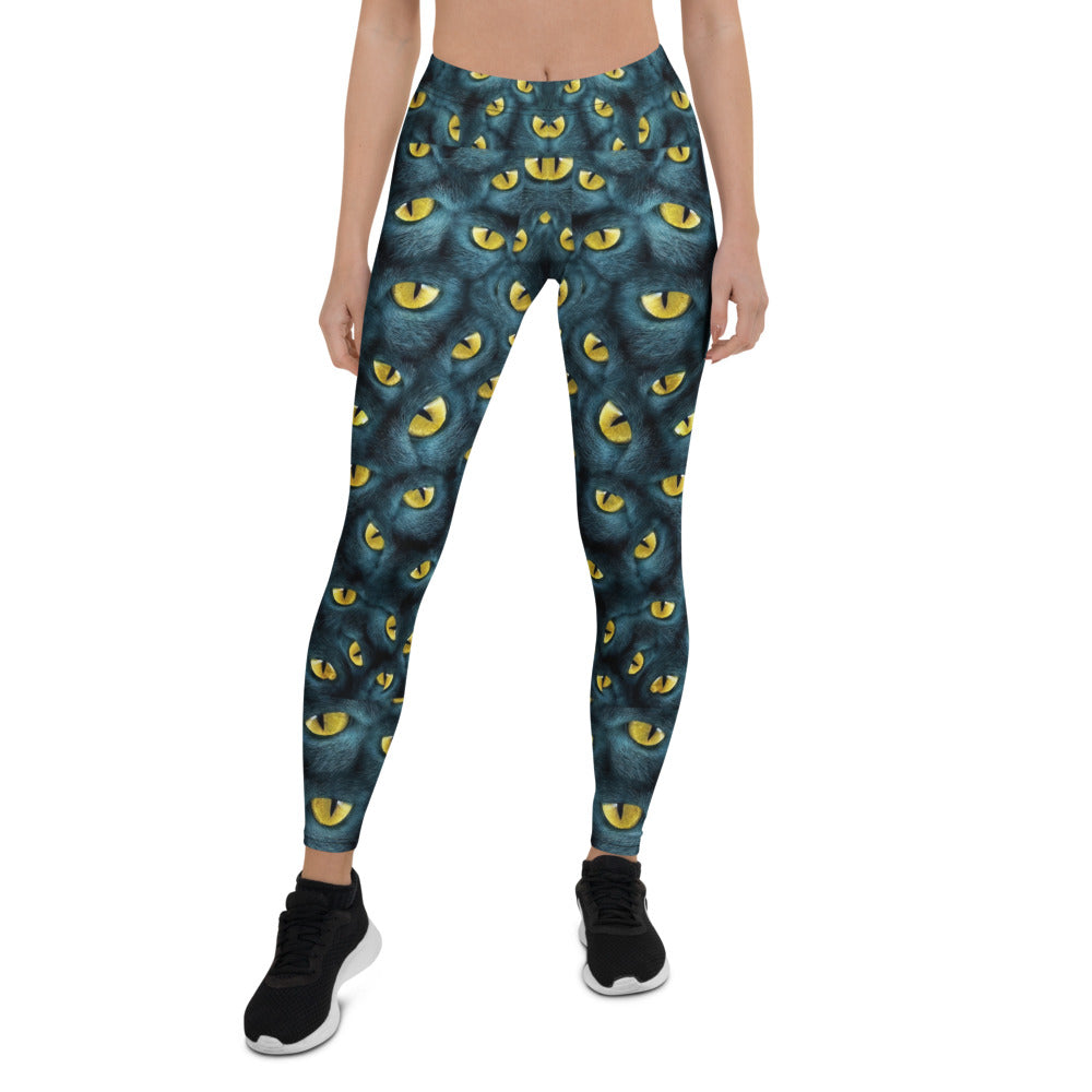 Personalisierte Damen Sportleggings Katzenaugen Design Schwarz Gelb Fitness Yoga Leggings S691