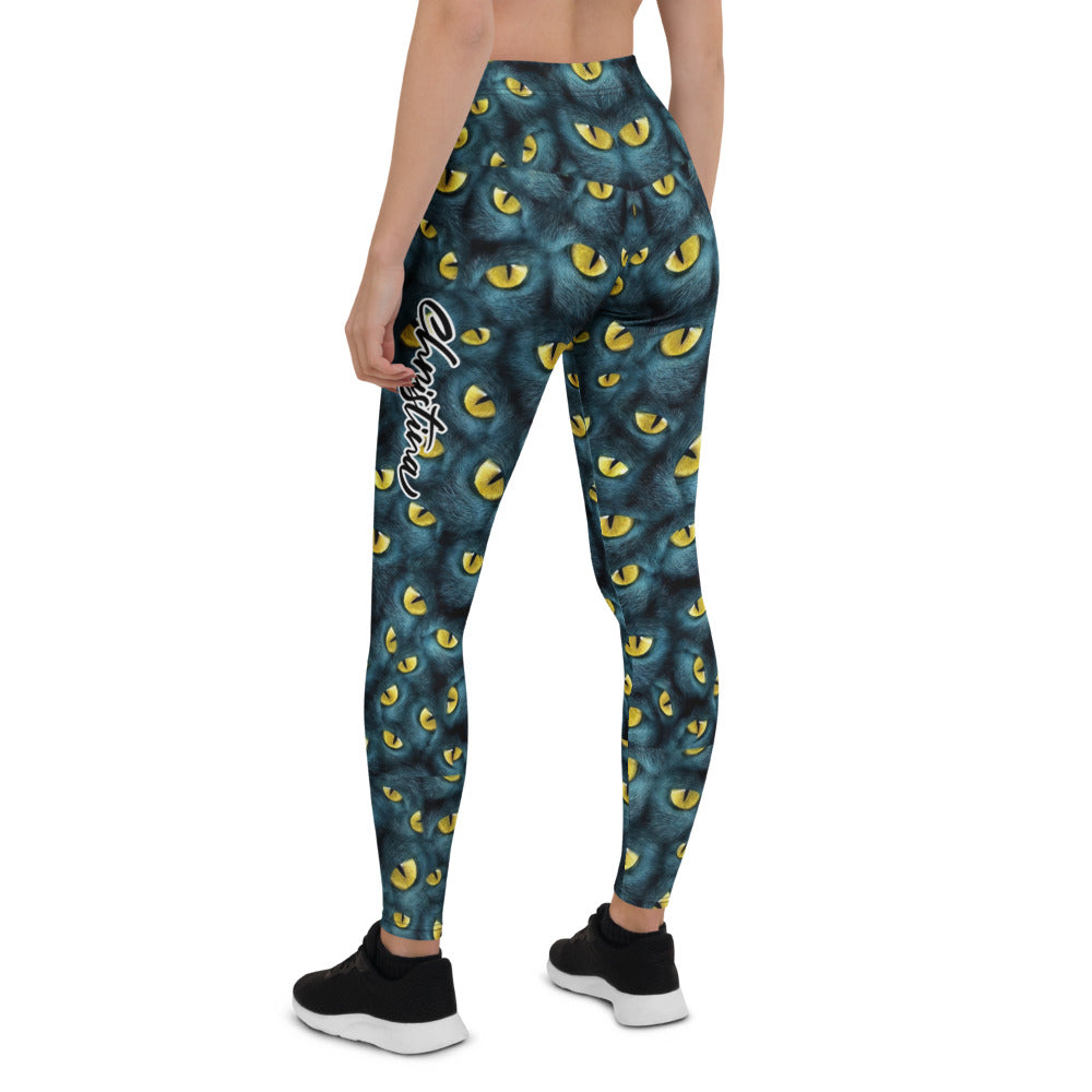 Personalisierte Damen Sportleggings Katzenaugen Design Schwarz Gelb Fitness Yoga Leggings S691