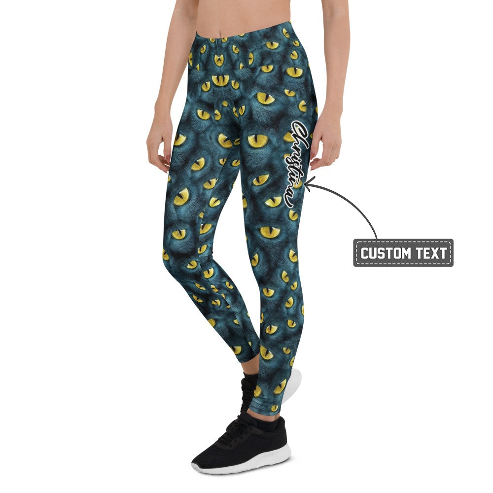 Personalisierte Damen Sportleggings Katzenaugen Design Schwarz Gelb Fitness Yoga Leggings S691 - XL