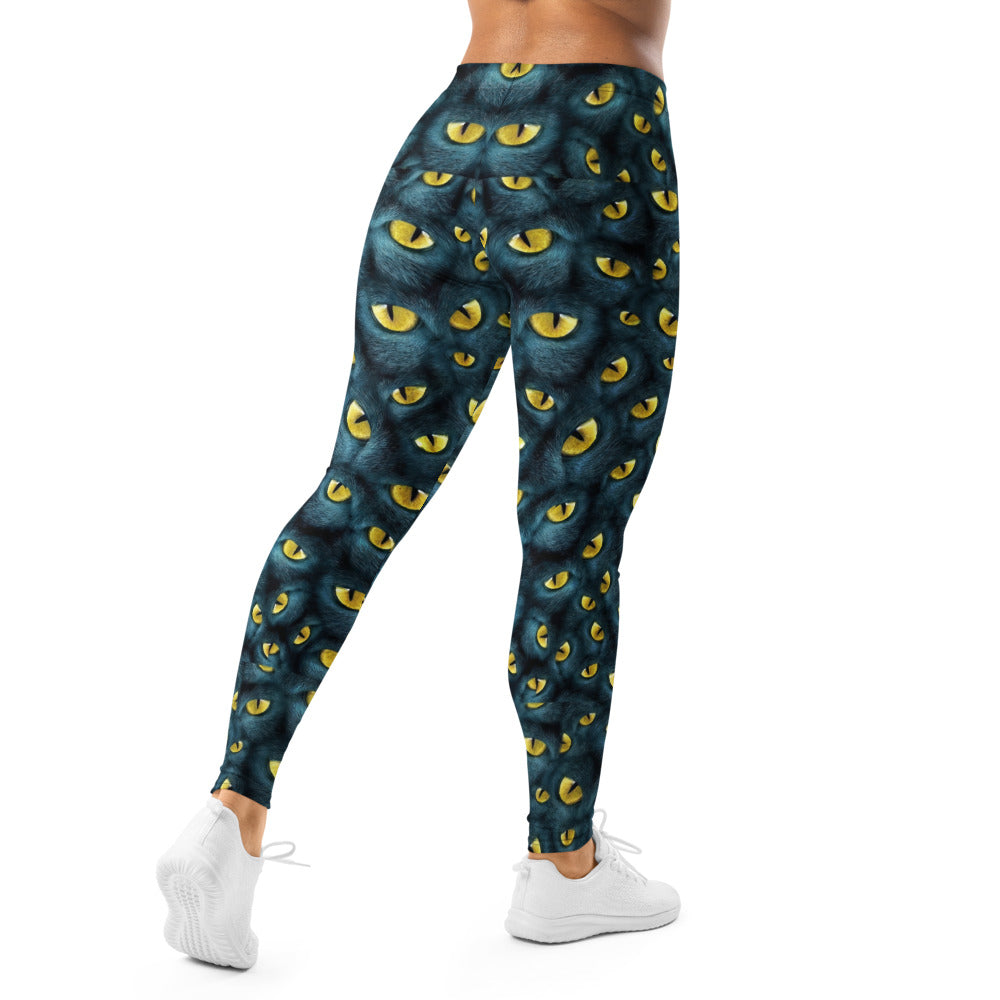 Personalisierte Damen Sportleggings Katzenaugen Design Schwarz Gelb Fitness Yoga Leggings S691