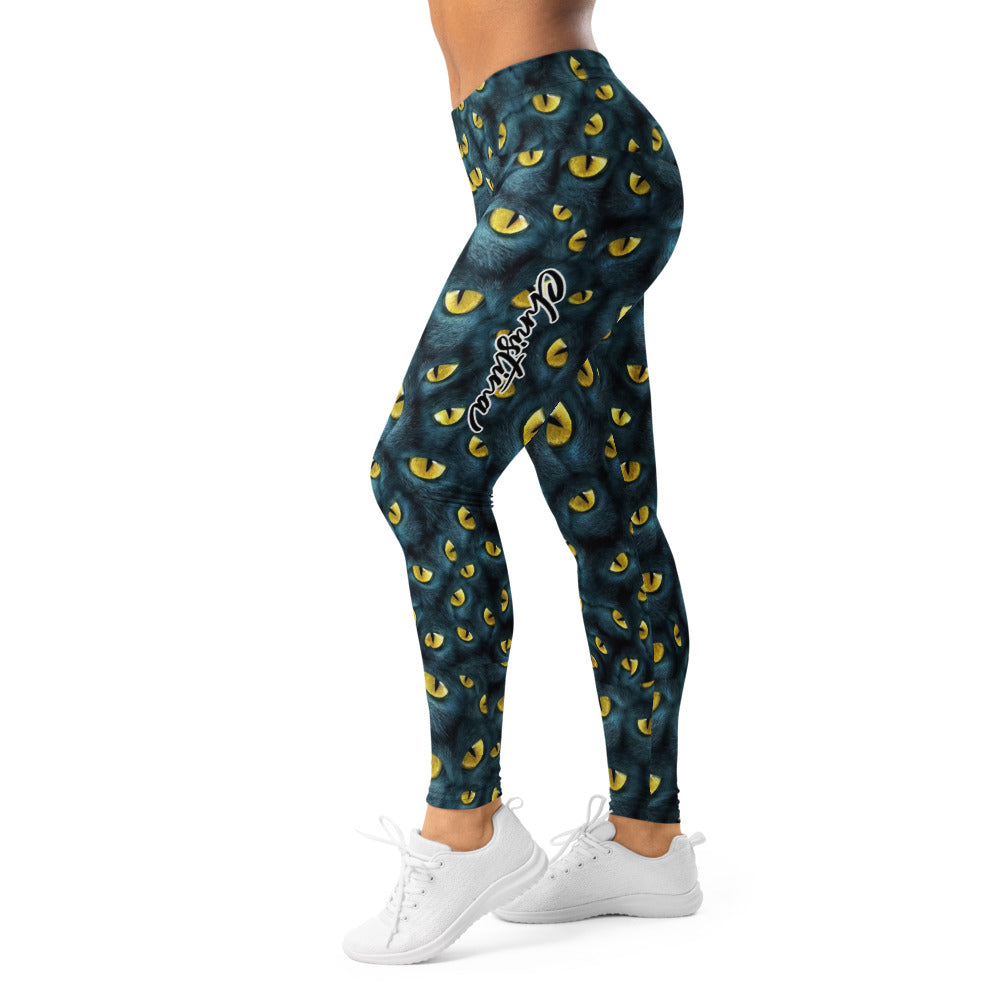 Personalisierte Damen Sportleggings Katzenaugen Design Schwarz Gelb Fitness Yoga Leggings S691