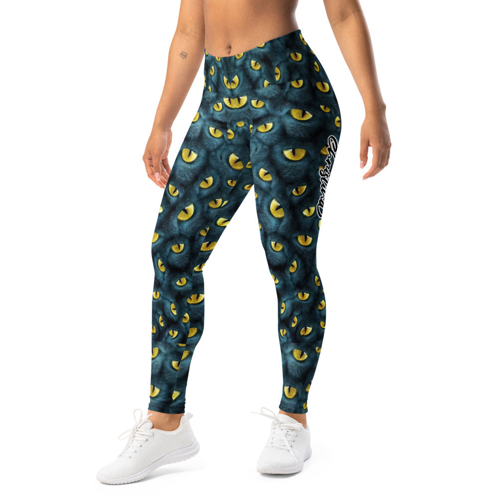 Personalisierte Damen Sportleggings Katzenaugen Design Schwarz Gelb Fitness Yoga Leggings S691