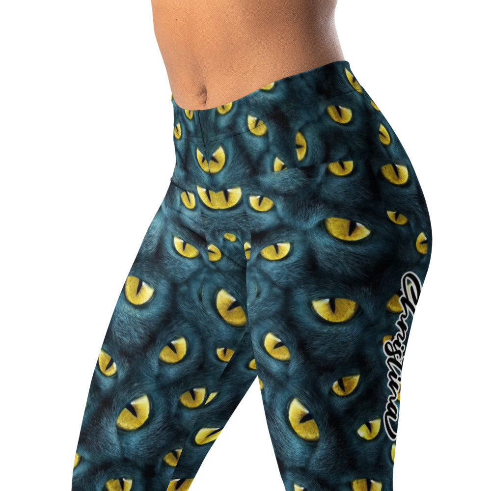 Personalisierte Damen Sportleggings Katzenaugen Design Schwarz Gelb Fitness Yoga Leggings S691