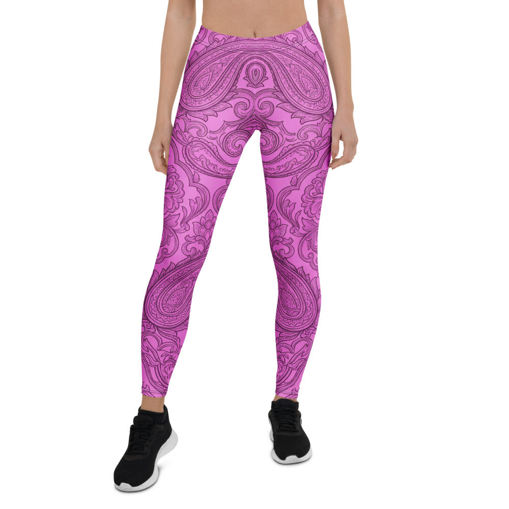 Personalisierte Damen Sportleggings Paisley Ornament Muster Pink Schwarz Fitness Yoga Leggings S741