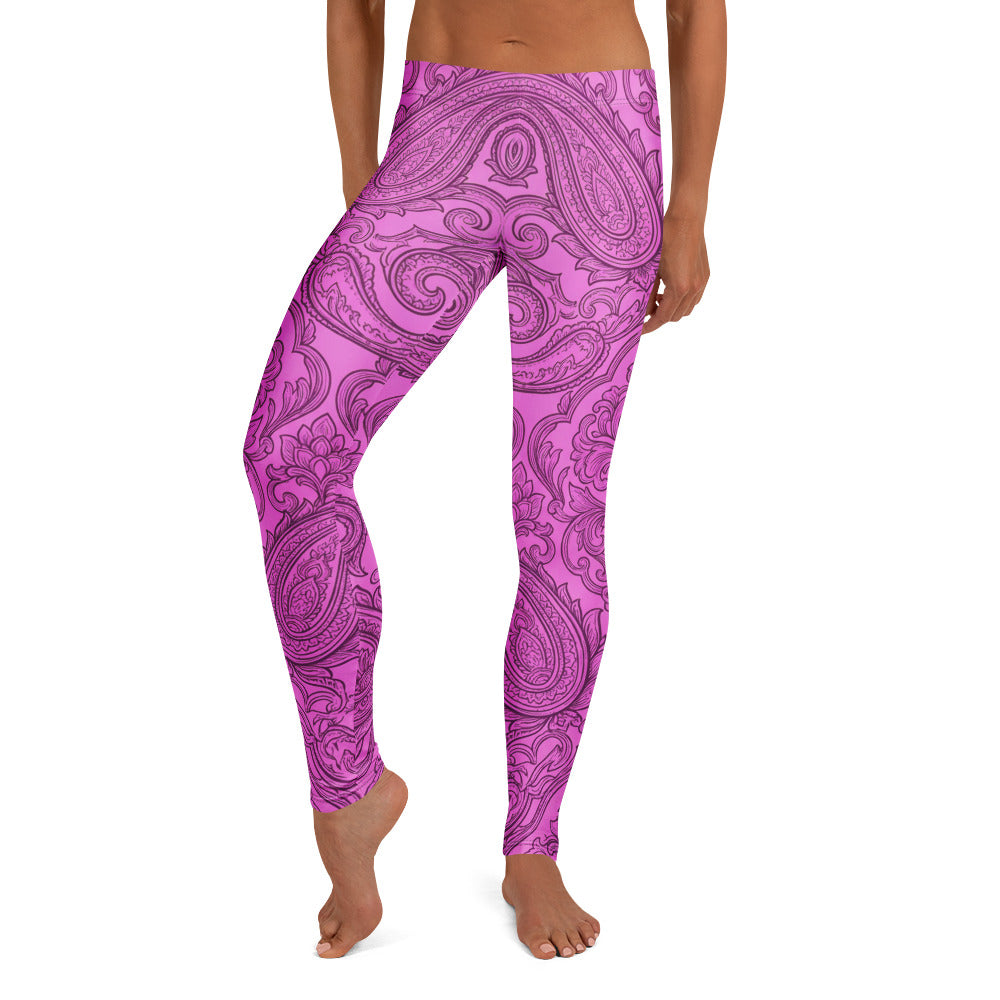 Personalisierte Damen Sportleggings Paisley Ornament Muster Pink Schwarz Fitness Yoga Leggings S741